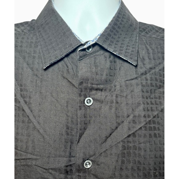 Robert Graham Mens L Black Linen Blend Short Sleeve Button Up Shirt Classic Fit - Picture 6 of 10